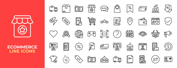 E-Commerce Icons set.  Shopping. Online shopping. Marketplace. Line icons vector
