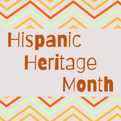 Hispanic heritage month text in brown over colourful zigzag lines