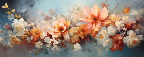 colourful flowers painting in the style of painterly fresco