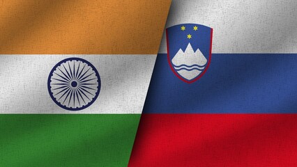 Slovenia and India Realistic Two Flags Together, 3D Illustration