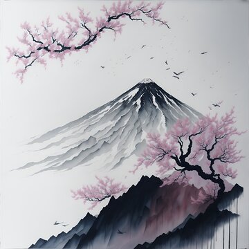 landscape depicting Mount Fuji, Generative AI