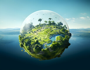 Fototapeta premium Planet style landscape globe with mountains and trees