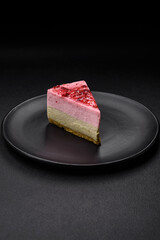 Delicious sweet dessert cheesecake with raspberry and pistachio flavor