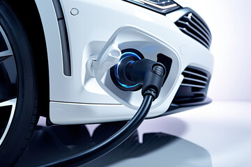 Fototapeta premium focus close up electric car charging, electric vehicle electrical connector.