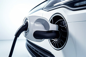 focus close up electric car charging, electric vehicle electrical connector.