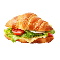 Freshly baked ham and cheese croissant on transparent background Remove png created with Generative AI, Clipping Path.