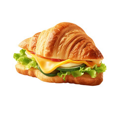 Freshly baked ham and cheese croissant on transparent background Remove png created with Generative AI, Clipping Path.