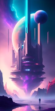 futuristic space colony with advanced technology, Generative AI