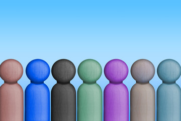 Diversity and inclusion concept displayed with multi-colored characters standing side-by-side.