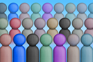 Multiple rows of multi-coloured characters standing side-by-side,  symbolizing diversity.