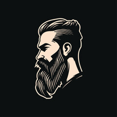 Stylish barber shop logo featuring a dashing man with a beard and mustache.