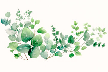 Beautiful green botanical decoration, white background, Generative AI
