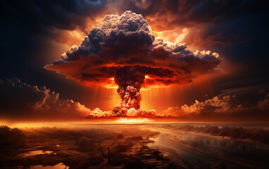 Nuclear explosions and mushroom clouds. Generative AI