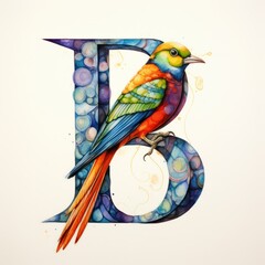 Capital Alphabet Letter B. Colorful Digital Drawing Watercolor. Generative AI illustration.