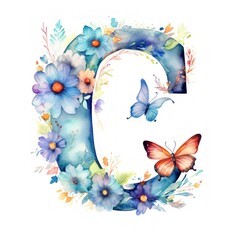 Capital Alphabet Letter C. Colorful Digital Drawing Watercolor. Generative AI illustration.