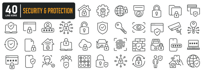 Safety, security, protection thin line icons. Editable stroke. For website marketing design, logo, app, template, ui, etc. Vector illustration. - obrazy, fototapety, plakaty