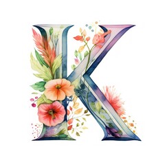 Capital Alphabet Letter K. Colorful Digital Drawing Watercolor. Generative AI illustration.