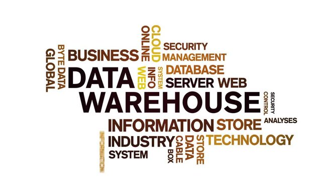 4k Data Warehouse Animated Tag Word Cloud;Text Design big data Animation typography seamless loop.