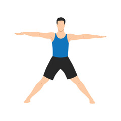 Fototapeta na wymiar Man doing Parsva Hasta Padasana or star pose yoga exercise. Flat vector illustration isolated on white background