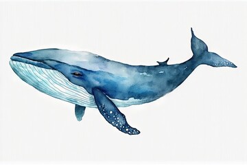 majestic blue whale painted in watercolor. Generative AI