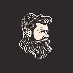 Stylish barber shop logo featuring a dashing man with a beard and mustache.