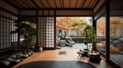 Japan Culture Home and Garden Concept: Embracing the Timeless Elegance and Tranquility of Japanese Aesthetics, Creating a Harmonious Fusion of Indoor and Outdoor Spaces