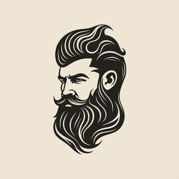 Stylish barber shop logo featuring a dashing man with a beard and mustache.