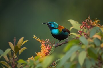 Naklejka premium colorful bird sitting on a tree branch. Generative AI