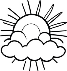 Sun icon black outline drawing or doodle logo sunlight sign symbol weather clouds element cartoon style vector illustration