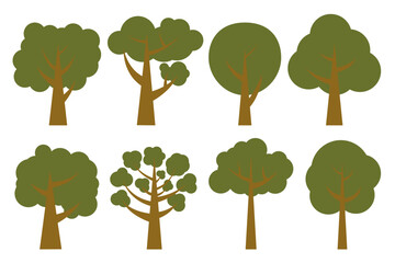Green trees. Collection of illustrations of trees. Wood for every taste. Abstraction of trees.