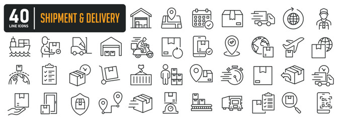 Shipment and delivery thin line icons. Editable stroke. For website marketing design, logo, app, template, ui, etc. Vector illustration.