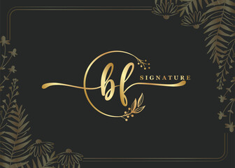 luxury gold signature initial BF logo design isolated leaf and flower