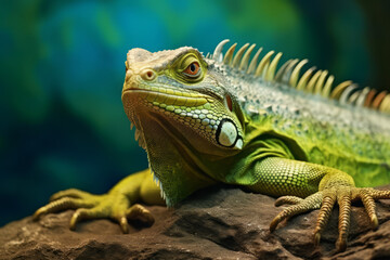 Fototapeta premium Cute Iguana in nature, national geography, Wide life animals. AI Generated.