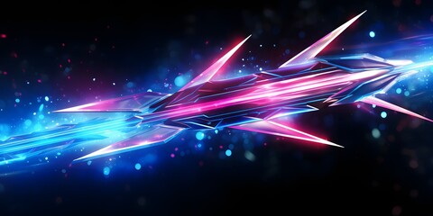 abstract neon arrow. Speed and technology concept. Glowing pink blue lines and bokeh lights, AI Generative