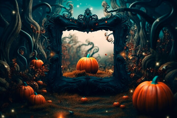 Halloween magic frame mockup. Autumn, fall, halloween concept Generative ai