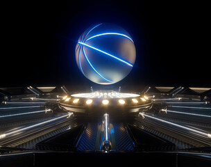 Futuristic Basketball Ball And Stage