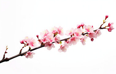Close-up pink cherry blossom, Bright pink cherry tree flowers isolated on white