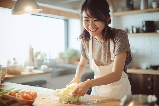 Gourmet Bliss: The Cutest Japanese Woman Creating Instagrammable Delights in an Upscale White Kitchen