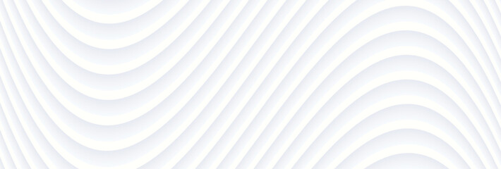 Abstract white background with 3d waves lines pattern, minimal white gray striped vector background