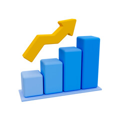 3d minimal data analysis. bar graph icon. bar chart with arrow up. 3d illustration.