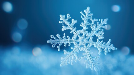 Snowflake closeup on the blue defocused background