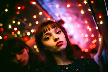 female teens at party shot with lofi lomo camera made with generative ai