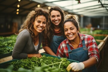 Happy multiethnic female farmer working inside the greenhouse