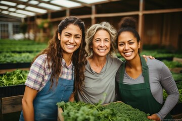 Happy multiethnic female farmer working inside the greenhouse