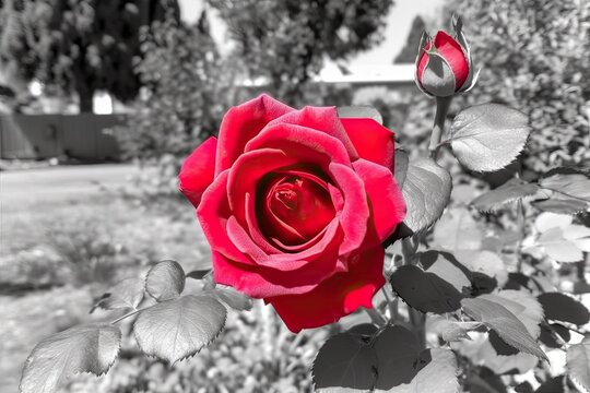monochrome red rose. Generative AI