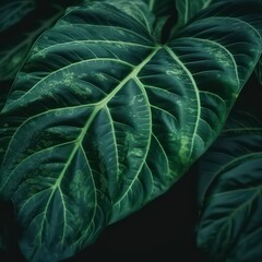 Abstract green leaf realistic texture, nature background, tropical leaf. Generative AI