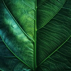 Abstract green leaf realistic texture, nature background, tropical leaf. Generative AI