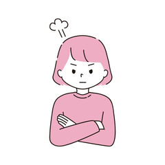 腕を組む　怒る　女性