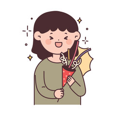 Girl blowing off party firecrackers. 