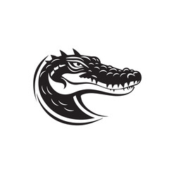 Vector of crocodile design in cartoon doodle style. Wild Animals. Reptile. Easy editable layered vector illustration. Logo, icon style. Black and white
